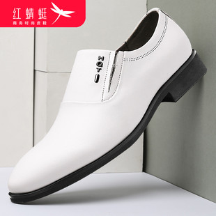 红蜻蜓男鞋春秋季2024新款鞋子休闲皮鞋真皮男士商务休闲白色鞋子