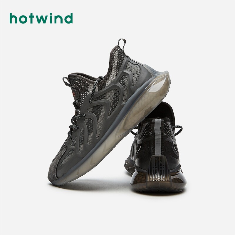hotwind/热风男鞋2021年春新款男士时尚休闲鞋系带中跟透气网面鞋