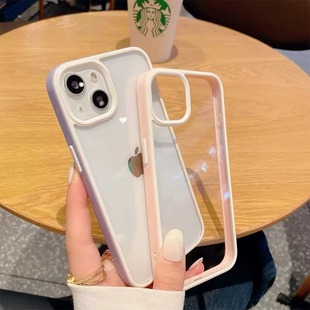 适用苹果13手机壳iphone11透明硅胶12pro全包XR防摔14蓝色边框X软壳新款15Pro撞色14promax肤感78p高级感情侣