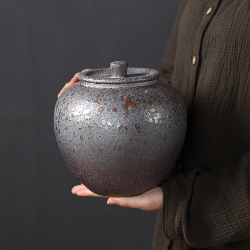铁锈釉茶叶罐 陶瓷罐子复古创意密封 粗陶储物罐大号支持logo定制