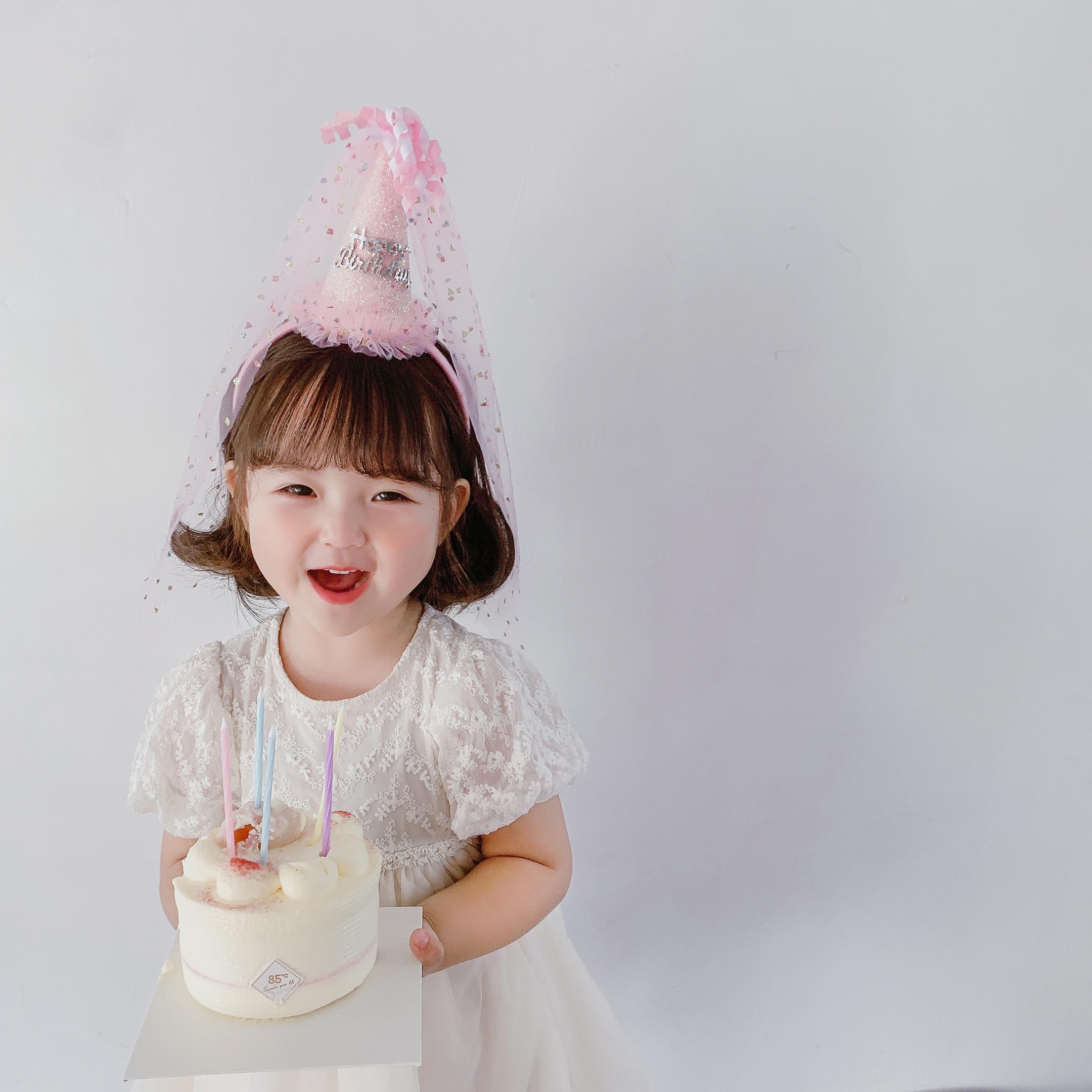 宝宝头纱周岁儿童过生日帽子拍照头饰发箍派对装饰场景布置女孩