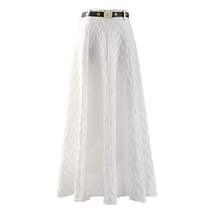 白色半身裙女夏季高腰a字伞裙设计感小众菱形格纹高级感中长裙子