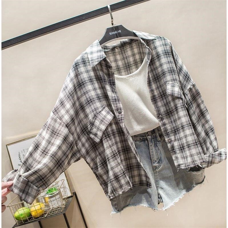 2018 new pattern Spring Korean Edition student bf Harajuku Easy Autumn Thin section Harbor Wind lattice shirt Short coatin the Women's clothing/Boutique , Shirt category - from Buy2taobao.com to provide professional Taobao agent buy service