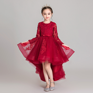 定制女童公主裙蓬蓬纱洋气小女孩儿花童主持人儿童红色礼服钢琴表