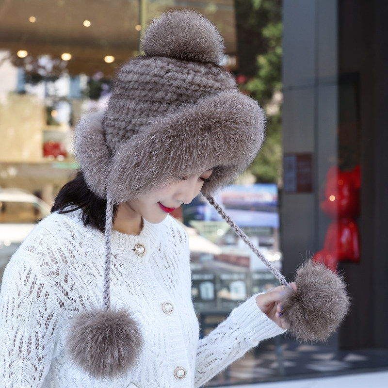 貂毛帽子女冬季保暖狐狸毛边水貂皮草帽百搭东北护耳保暖潮显脸小