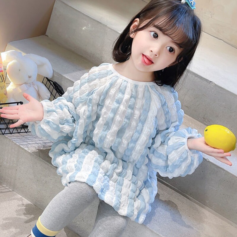 爱上靓妞软乎乎baby奶蓝泡泡袖儿童春装娃娃衫小宝宝t恤女童上衣