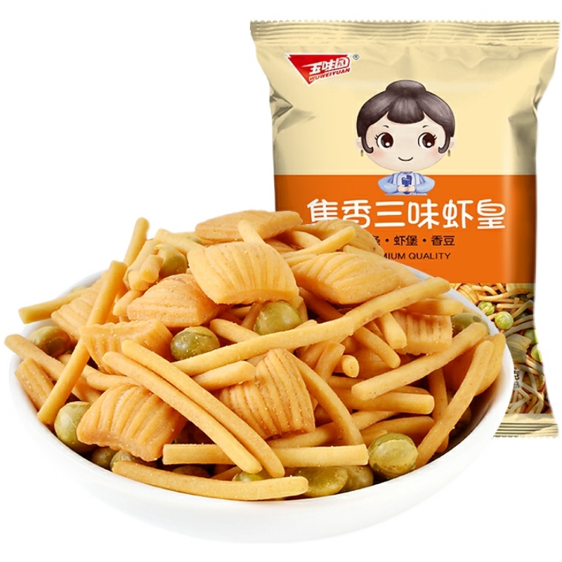 五味园焦香三味虾皇虾条虾堡300g【60g*5包】膨化食品坚果三合一