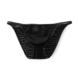 男士细带三角裤低腰高叉丝内裤男性感透明条纹凹凸大囊袋裤衩