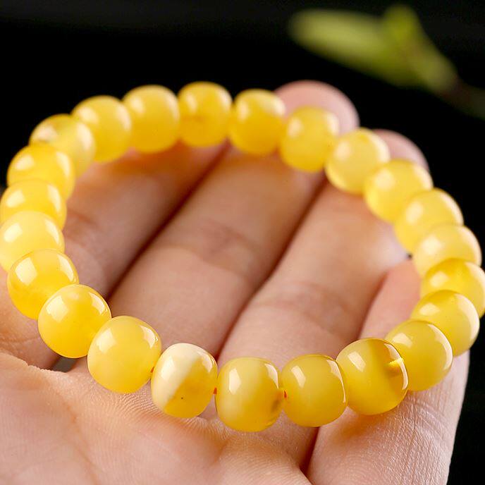 祥祯福 波罗的海天然老蜜蜡手串女款鸡油黄玉石琥珀圆珠单圈手链