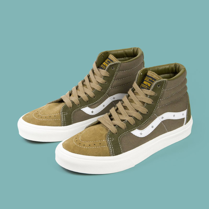杉叶草联名卡万斯棕色军事风高帮板鞋sk8-hi男女百搭解构帆布鞋