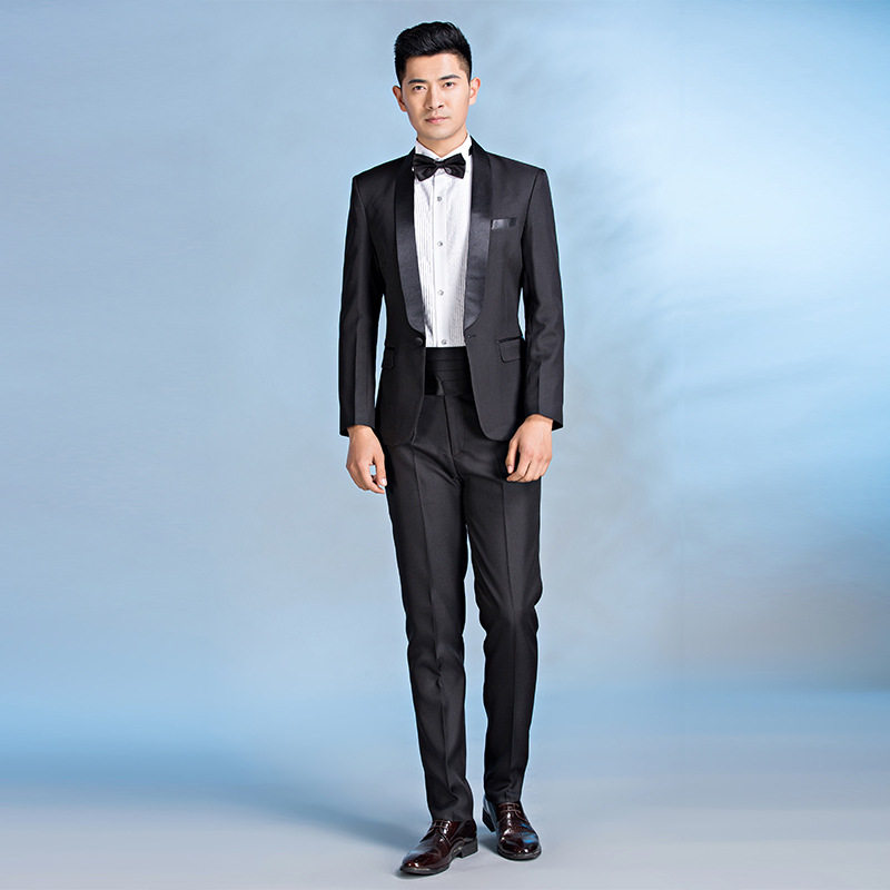 新款男士黑色西服套装大合唱团演出服装成人主持人司仪礼服指挥服