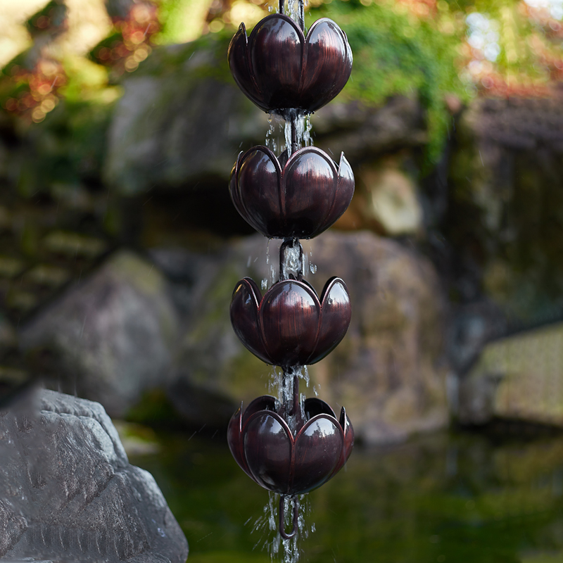 紫铜睡莲雨链屋檐滴水链排水链庭院落水导水链天沟雨水槽中式雨铃