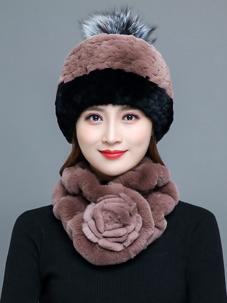 獭兔毛帽子女士秋冬季妈妈中老年人皮草帽子冬天加厚保暖韩版百搭