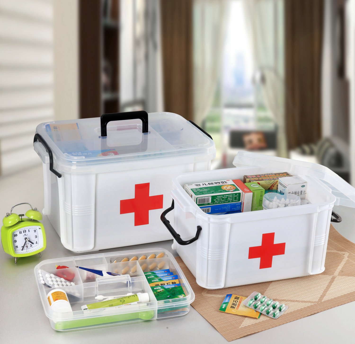 手提医药箱 多层医用收纳保健箱子家用药品塑料收纳盒 家庭医疗箱