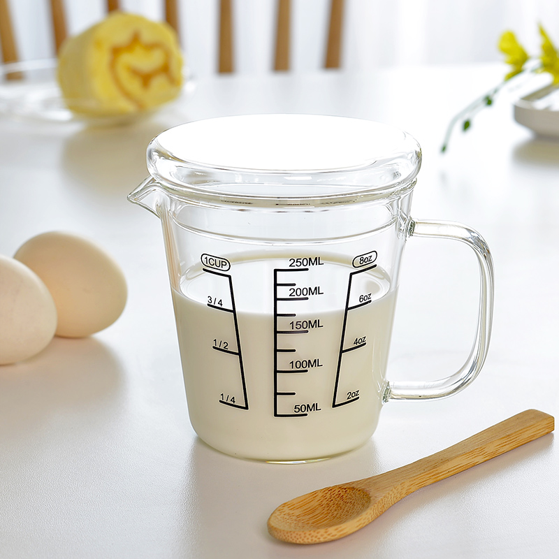 日式家用儿童牛奶杯带刻度玻璃量杯早餐杯大人奶杯冲奶粉可微波炉