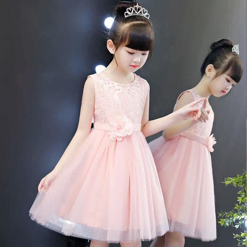 女童连衣裙夏新款儿童无袖公主裙薄款礼服蕾丝蓬蓬小女孩洋气裙子