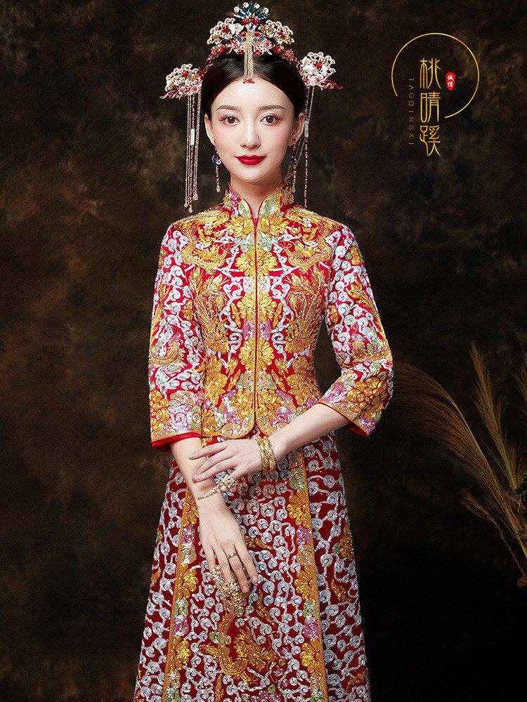 2021新款大五福龙凤褂加钻褂皇秀禾服新娘中式古装婚纱礼服结婚