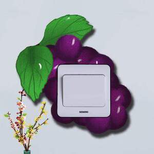 卡通水果葡萄木质立体开关贴开关保护套装饰墙贴厨房插座保护套