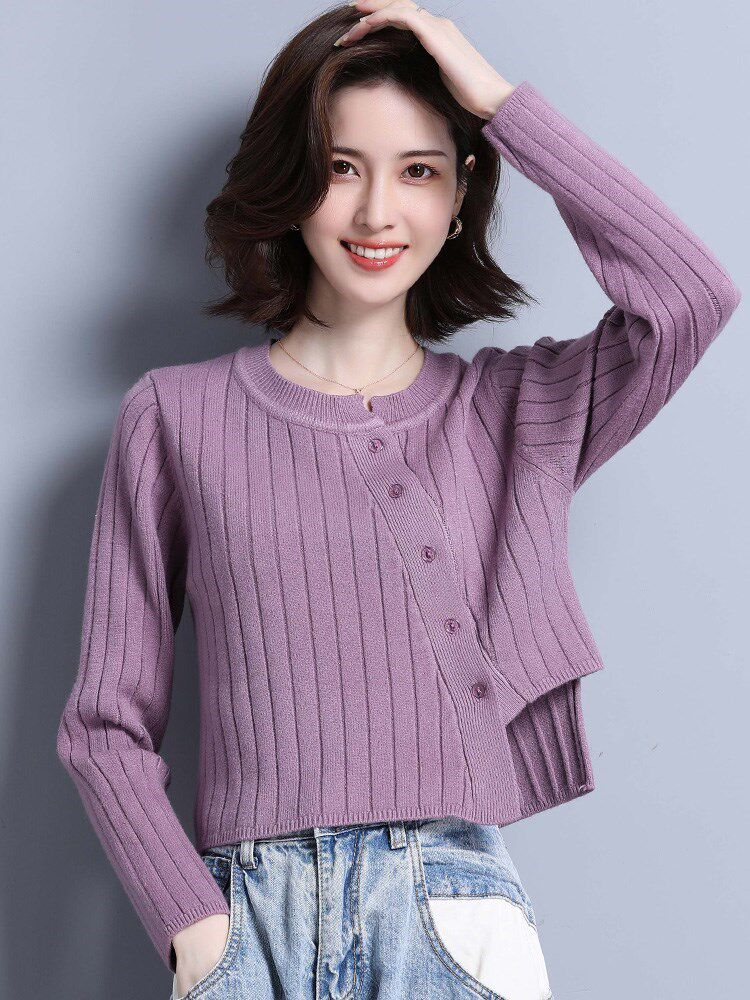 配半身裙短款上衣配高腰裤配阔腿裤针织衫女春秋薄款新款毛衣打底