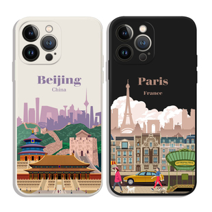 北京上海广州巴黎城市纪念文创艺术适用iPhone XS Max苹果15/14pro手机壳678plus