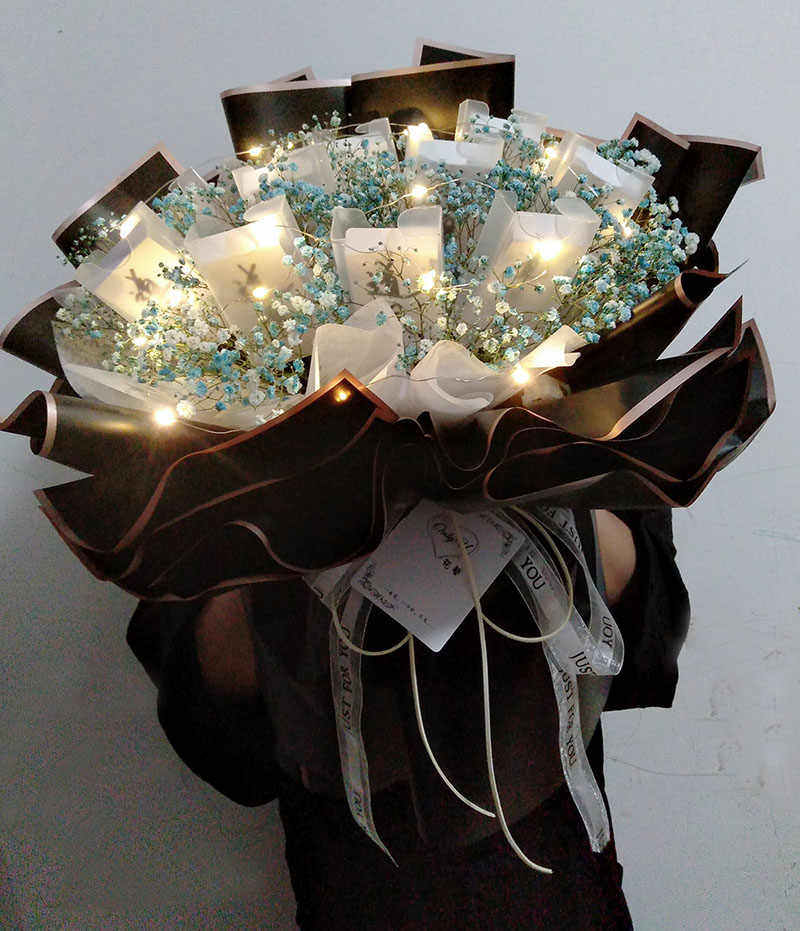 烟花束礼盒蓝色满天星送男友可插烟手工diy材料包制作烟盒香烟