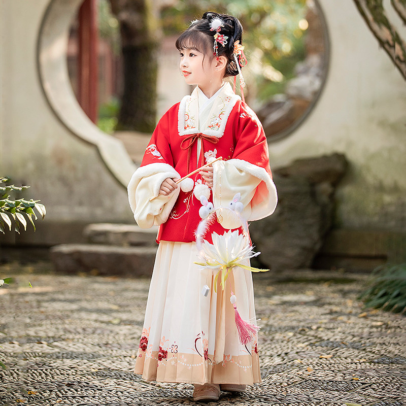 女童汉服冬季古装中国风明制冬装小女孩超仙唐装古风保暖套装原创