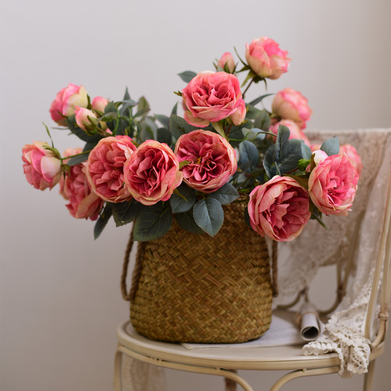 仿真复古蔷薇玫瑰花法式乡村客厅电视柜假花绢花摆设家居插花装饰