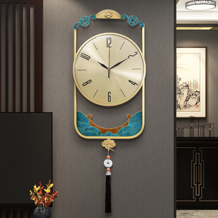新中式2021新款轻奢挂钟客厅家用时尚珐琅彩钟表挂墙现代挂表时钟