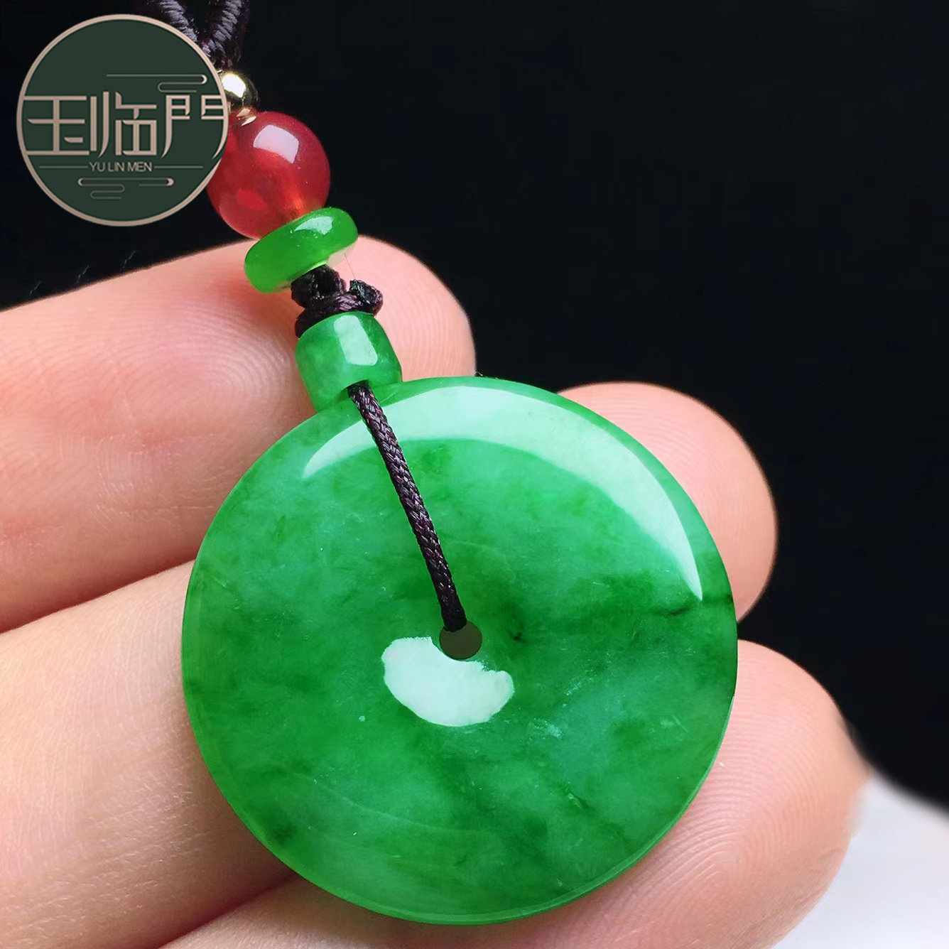 玉临门冰种阳绿翡翠平安扣吊坠女裸石挂件晶莹剔透温婉端庄带证书