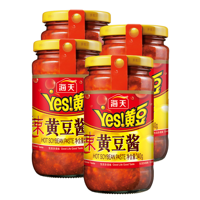 海天yes黄豆酱340g4瓶实惠装辣味家用沾蘸酱调料东北大酱豆瓣酱
