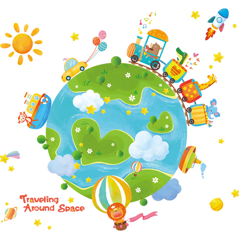 儿童装饰卡通创意环游世界墙贴幼儿园宝宝房间墙贴