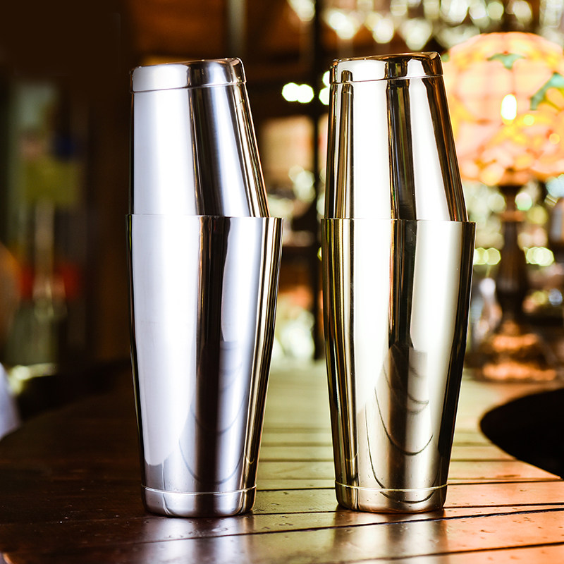 mrslim美式波士顿调酒器不锈钢加底摇酒器带底2段金色摇酒壶