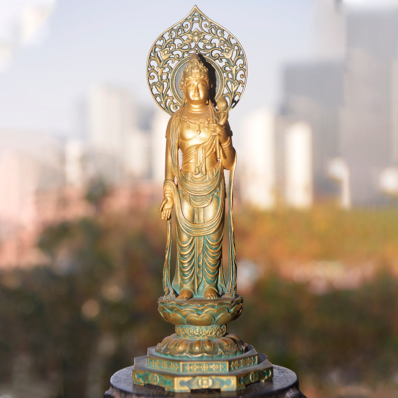 日本高冈铜器 舟谷喜云作 六观音观音菩萨 大慈观音 佛像桌面摆件