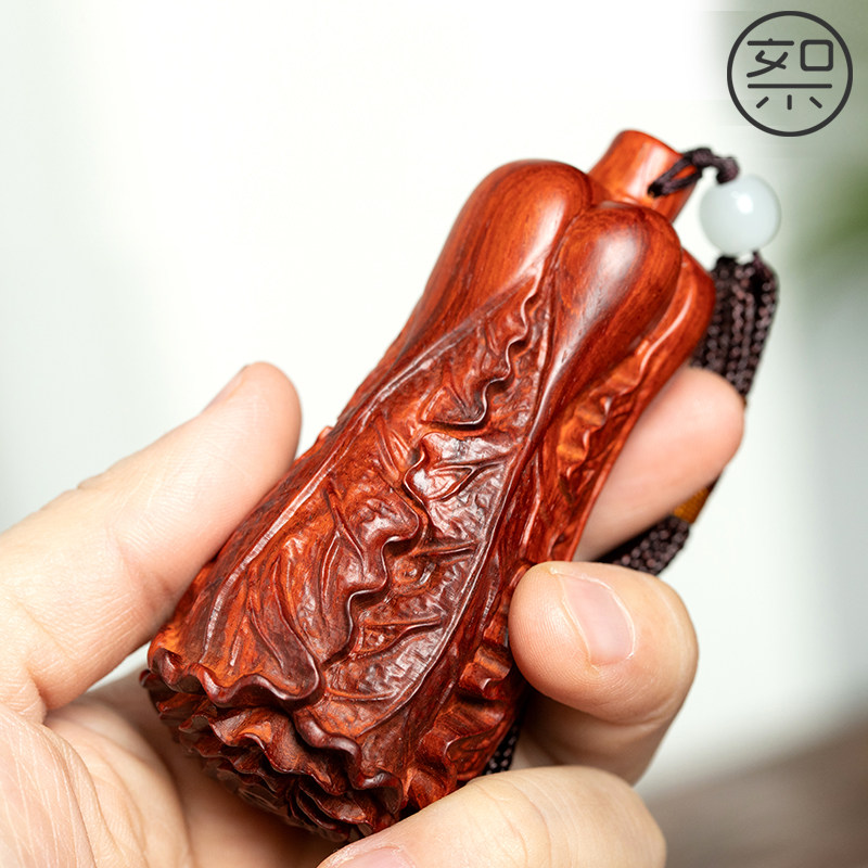 絮旧白菜手把件印度小叶紫檀木文玩盘玩把玩物件手玩把件男随身