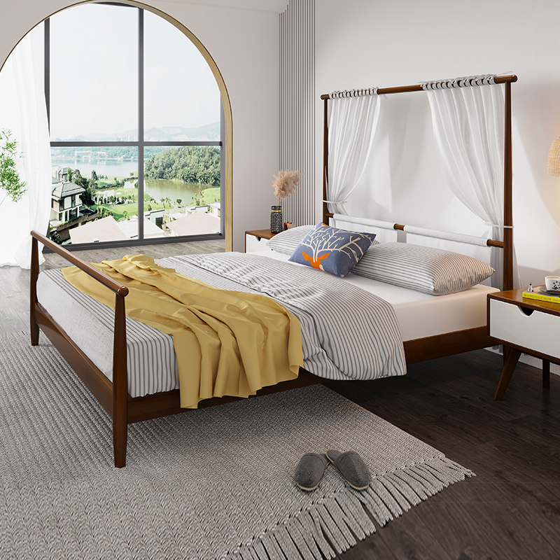 民宿床全实木四柱床客栈网红双人床卧室家具新中式复古创意架子床