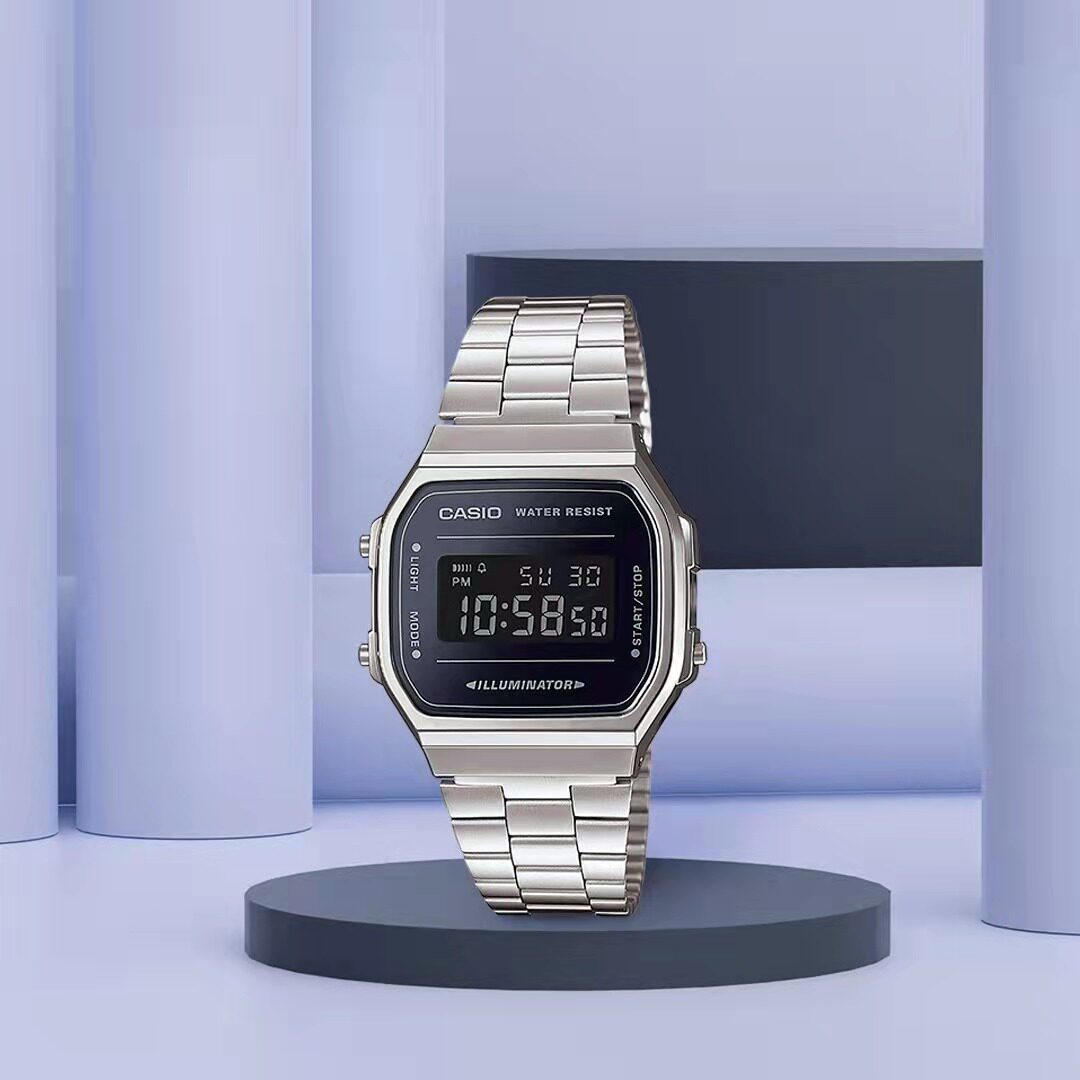 卡西欧礼物 经典小银块小方块复古防水手表钢带男女通用a168wem-1