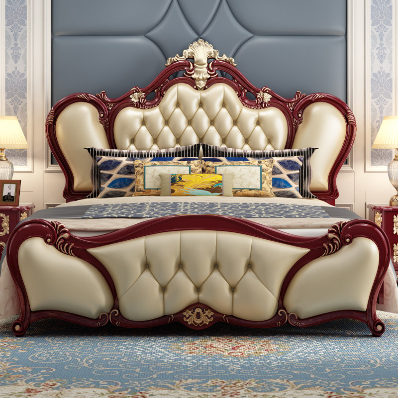 欧式双人床主卧美式皮艺婚床现代简约轻奢实木床欧法式奢华床