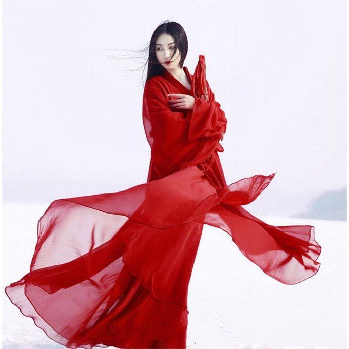 汉服女学生古装长款 中国风仙女裙彼岸花cos红昭愿舞蹈服广袖大红