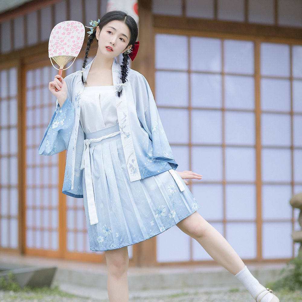 【汣渡】对襟直袖短衫短褶裙原创改良汉服女汉元素春夏日常