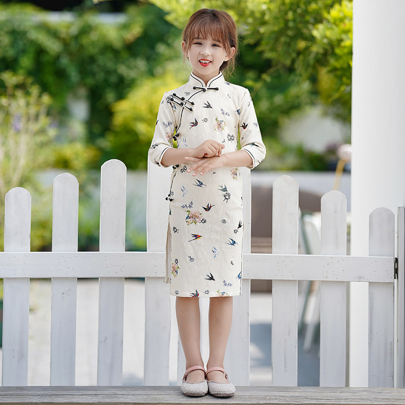 民国风女童旗袍秋冬传统中袖改良国潮连衣裙2022年新款儿童小女孩