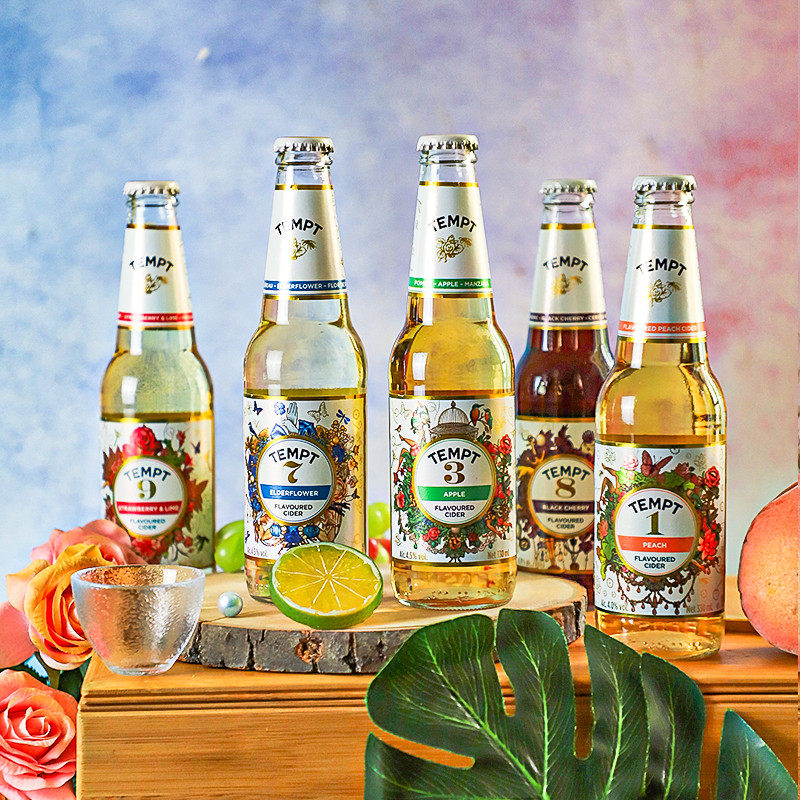 诱惑7号389接骨木味丹麦tempt蜜桃车厘子苹果精酿女士啤酒6瓶装