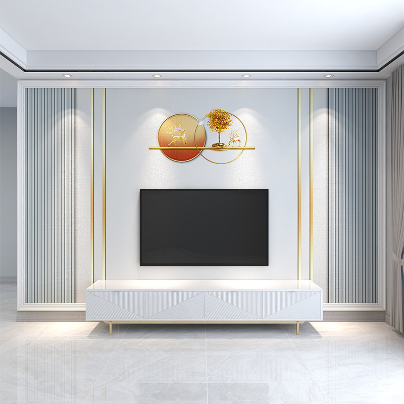 北欧轻奢电视机背景墙壁纸现代简约客厅墙纸线条麋鹿壁画卧室墙布
