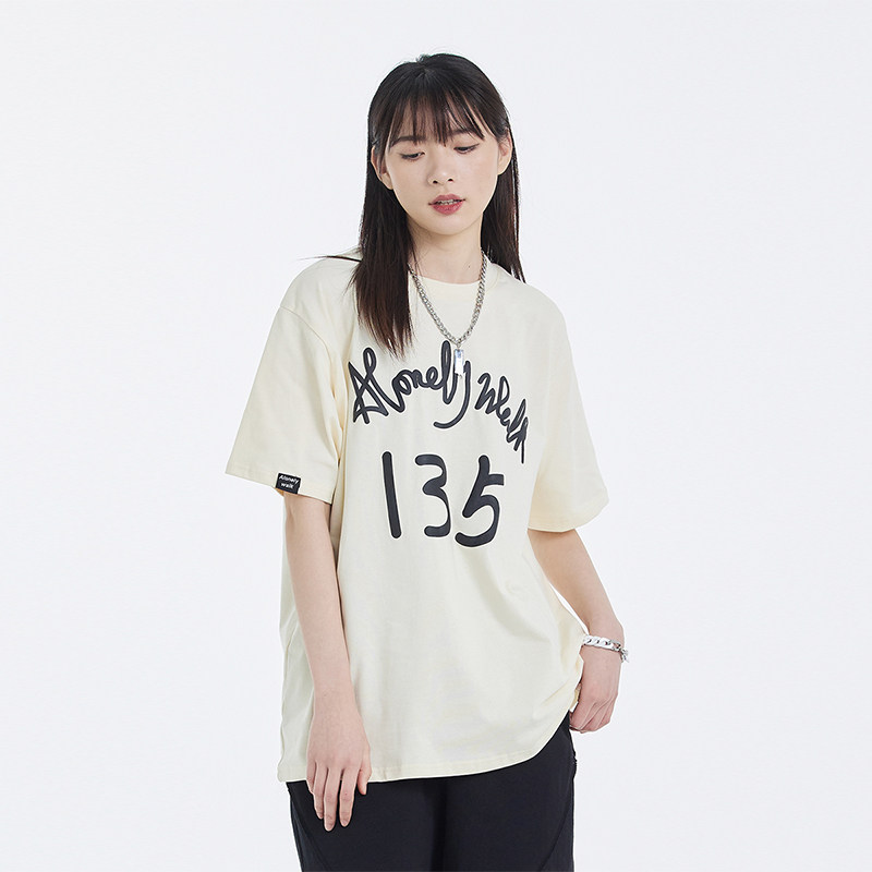 alonely walk夏季新款135数字涂鸦短袖嘻哈潮牌圆领青少年男女t恤