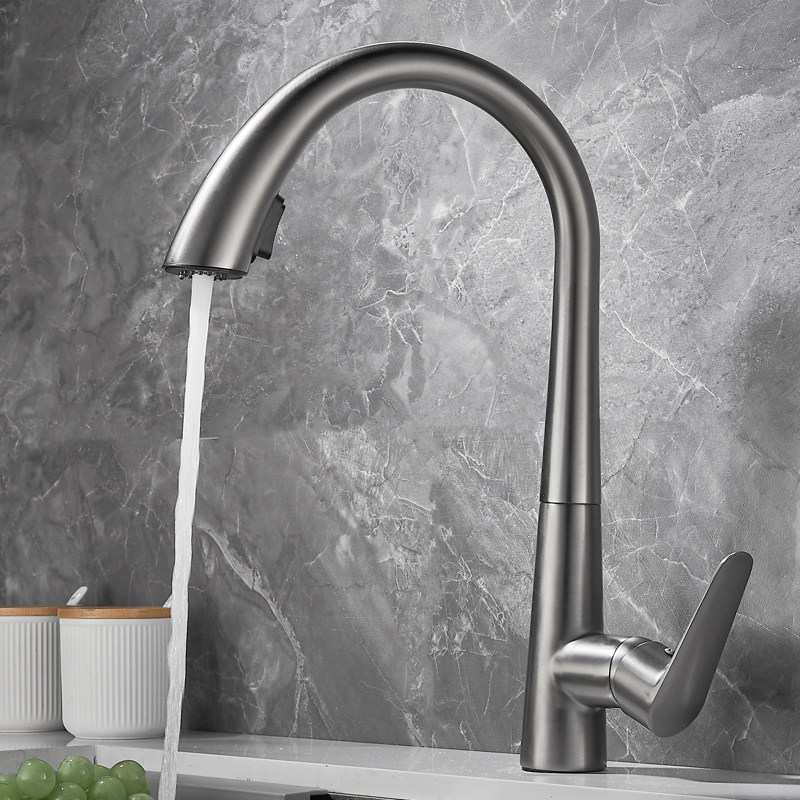 全铜体抽拉冷热水龙头灰色菜盆洗碗池旋转黑色厨房龙头 原价458元