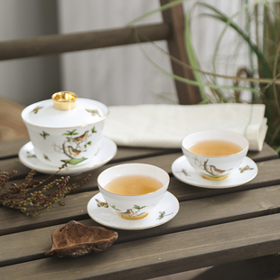 安娜16点骨瓷茶具户外茶具陶瓷中式盖碗便携包旅行茶具