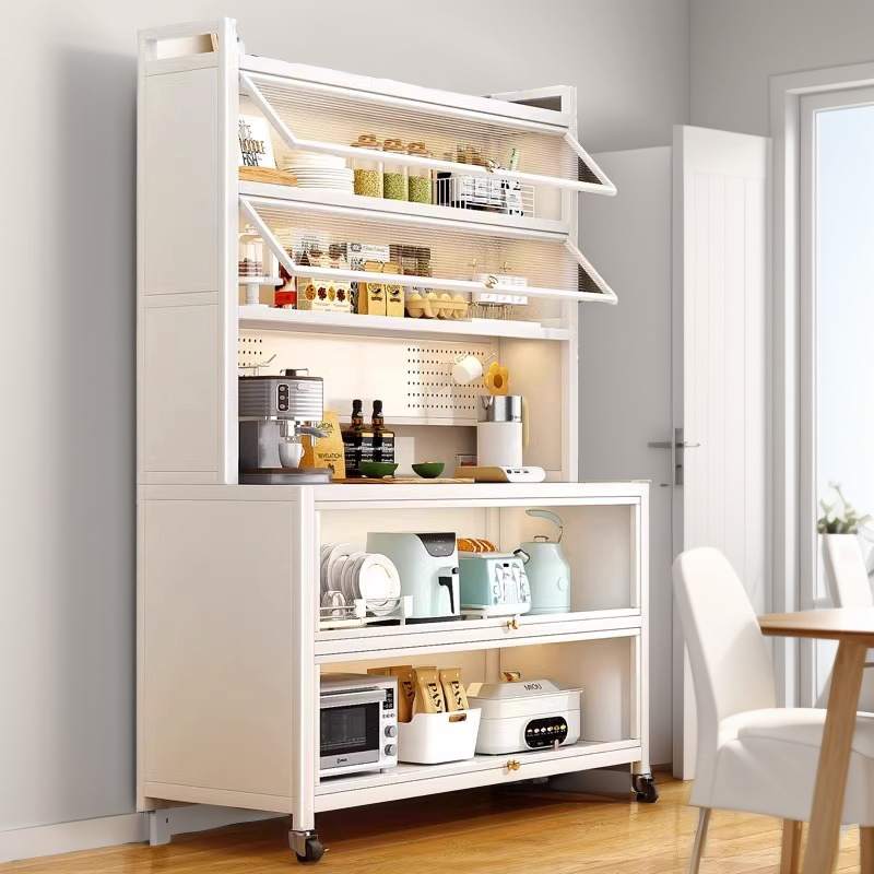 厨房置物架落地多层储物柜多功能可移动带门储物架加宽加长收纳柜