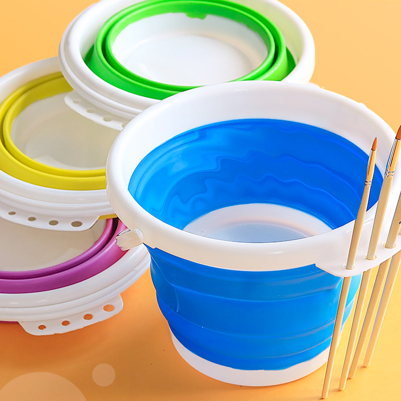 折叠洗笔筒美术专用洗笔桶色彩小水桶涮笔筒水彩水粉颜料画画油画手提