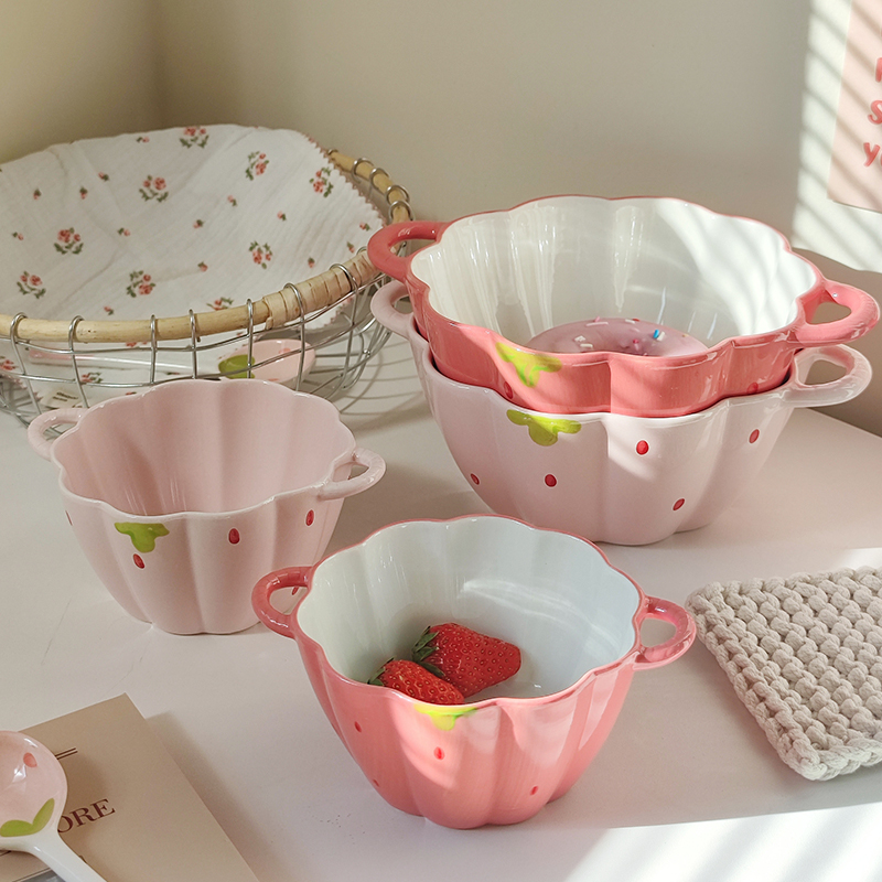 可爱网红高颜值陶瓷泡面碗双耳碗家用个人专用防烫水果沙拉汤面碗