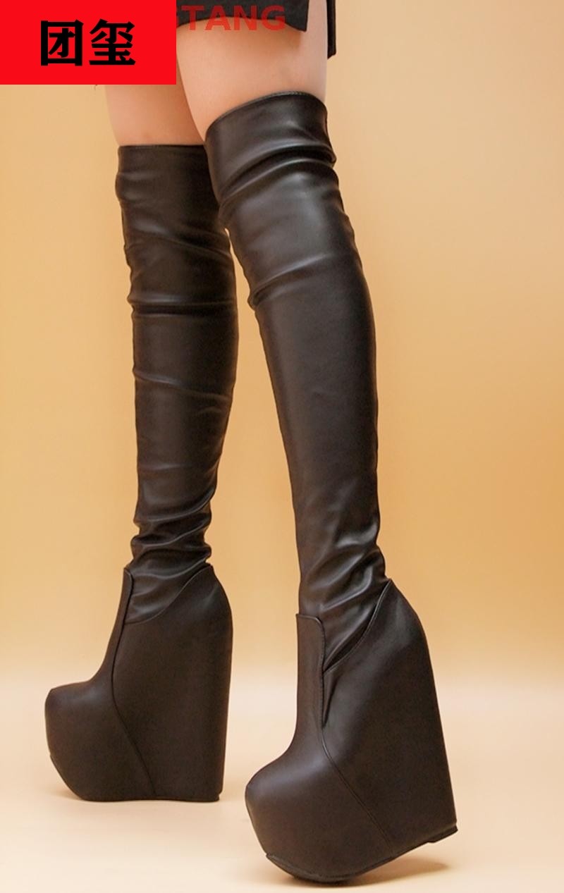 17cm高跟鞋坡跟过膝靴长靴高筒靴子长靴2022秋冬女靴恨天高女靴