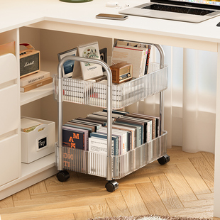 桌下书架落地置物架可移动宿舍家用小推车办公室工位零食收纳架子